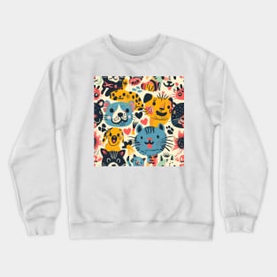 Eclectic Happy Pets and Nature Pattern Crewneck Sweatshirt